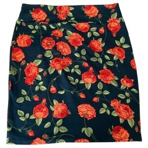 LuLaRoe Cassie skirt Sz 2XL 2X Stretch Pencil Skirt Navy Blue Rose Floral